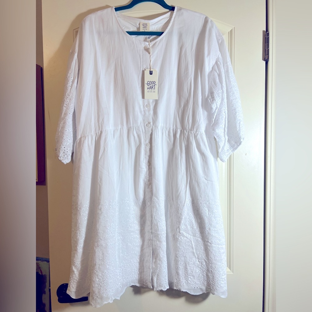 Matilda Jane womens Good Hart white eyelet detail button front dress NEW XL